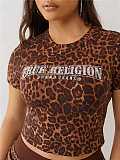 New Fashion Leopard Print Short-Sleeve Top and Flared Pants Two-Piece Set MJL-001