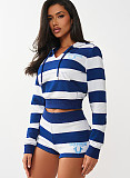 2026 Fashionable Striped Shorts and Sweatshirt Set with Offset Print and Embroidery MJL-2601
