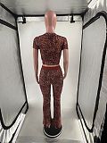 New Fashion Leopard Print Short-Sleeve Top and Flared Pants Two-Piece Set MJL-001