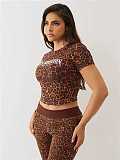 New Fashion Leopard Print Short-Sleeve Top and Flared Pants Two-Piece Set MJL-001