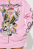 Fashionable Printed Hooded Sweatshirt and Skirt Set MJL-5031