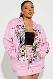 Fashionable Printed Hooded Sweatshirt and Skirt Set MJL-5031