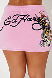 Fashionable Printed Hooded Sweatshirt and Skirt Set MJL-5031
