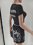 Fashionable Black Position Print Short-Sleeve and Shorts Set MJL-XX513