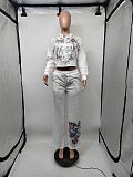 Fashionable Casual Printed Hooded Sweatshirt and Pants Set MJL-201