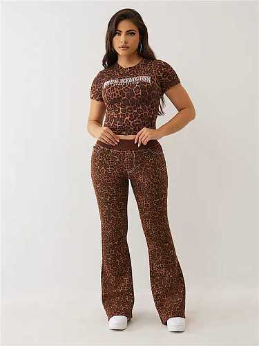 New Fashion Leopard Print Short-Sleeve Top and Flared Pants Two-Piece Set MJL-001