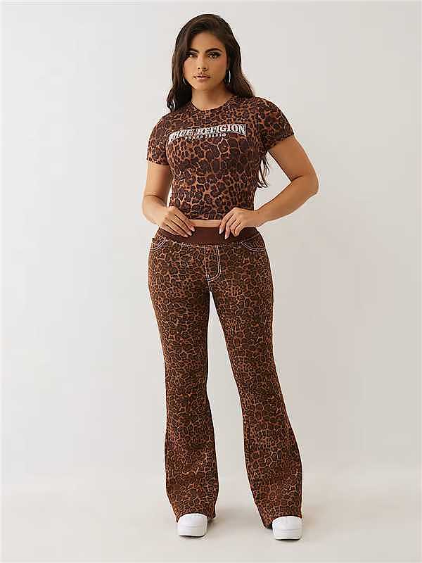 New Fashion Leopard Print Short-Sleeve Top and Flared Pants Two-Piece Set MJL-001