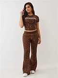 New Fashion Leopard Print Short-Sleeve Top and Flared Pants Two-Piece Set MJL-001