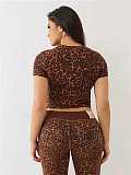 New Fashion Leopard Print Short-Sleeve Top and Flared Pants Two-Piece Set MJL-001