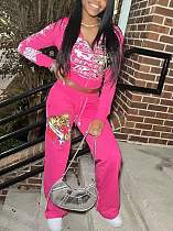 Fashion Rose Red Printed Sweatshirt Set MJL-601