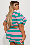 Casual Cropped Striped Shirt and Skirt Set With Color Blocking MJL-XX001