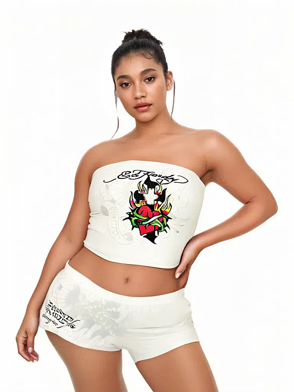 Fashion Retro Wing Print Bandeau Vest and Shorts Set MJL-XX216