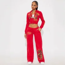 Red Fashionable Printed Sweatshirt and Pants Set MJL-XX296 Red Fashionable Printed Sweatshirt and Pants Set MJL-XX296