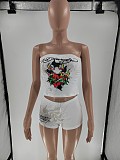 Fashion Retro Wing Print Bandeau Vest and Shorts Set MJL-XX216
