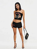 Fashion Retro Wing Print Bandeau Vest and Shorts Set MJL-XX216
