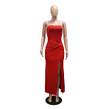 Sexy Strapless High-Slit Sequined Double-Layered Dress CYA-902301