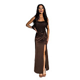 Sexy Strapless High-Slit Sequined Double-Layered Dress CYA-902301