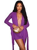 Sexy Mesh Sheer Deep V-Neck Swing Neck Backless Flared Sleeve Bodycon Dress RS-26101