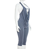 Sexy Hot Girl Fitted Drop Neck Tie-Neck Top and Shorts Set RS-26ST018
