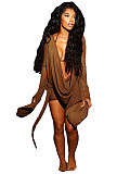 Sexy Mesh Sheer Deep V-Neck Swing Neck Backless Flared Sleeve Bodycon Dress RS-26101
