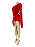 Sexy Mesh Sheer Deep V-Neck Swing Neck Backless Flared Sleeve Bodycon Dress RS-26101