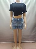 Fashionable Hand-Fashioned High-Waisted Denim Shorts RS-60113