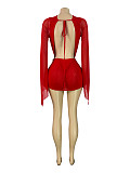 Sexy Mesh Sheer Deep V-Neck Swing Neck Backless Flared Sleeve Bodycon Dress RS-26101