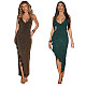 Fashionable and Sexy Deep V-Neck Slit Ruffle Dress CYA-902253