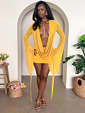 Sexy Mesh Sheer Deep V-Neck Swing Neck Backless Flared Sleeve Bodycon Dress RS-26101