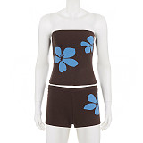 Fashionable and Sexy Floral Print Strapless Shorts Set MRA-47700