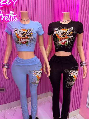 Fashionable Printed Slim Fit Sexy Short-Sleeved Top and Pants Two-Piece Set GB-2639
