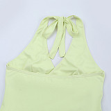 Sexy Sporty Halter Neck Backless Tight Tank Top and Shorts Set FLY-26011