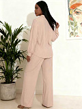 Casual Button-Up Long-Sleeve Shirt and High-Waisted Drawstring Straight-Leg Pants Suit RS-L318