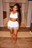 2026 Sexy Knitted Hand-Crossed Tassel Lace-Up Hollow-Out Strapless Mini Dress Set CM-9560
