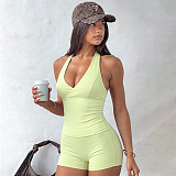 Sexy Sporty Halter Neck Backless Tight Tank Top and Shorts Set FLY-26011