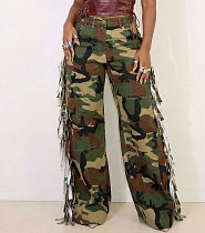 Casual Camouflage Pants With Side Tassel Pockets and Buttons SMJR-8026