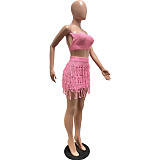 2026 Sexy Knitted Hand-Crossed Tassel Lace-Up Hollow-Out Strapless Mini Dress Set CM-9560