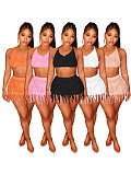 2026 Sexy Knitted Hand-Crossed Tassel Lace-Up Hollow-Out Strapless Mini Dress Set CM-9560
