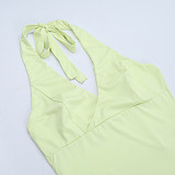 Sexy Sporty Halter Neck Backless Tight Tank Top and Shorts Set FLY-26011