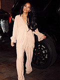 Casual Button-Up Long-Sleeve Shirt and High-Waisted Drawstring Straight-Leg Pants Suit RS-L318