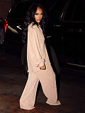 Casual Button-Up Long-Sleeve Shirt and High-Waisted Drawstring Straight-Leg Pants Suit RS-L318