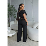 Fashionable Off-Shoulder Asymmetrical Top with Gathered Wide-Leg Pants Set ASL-6818