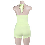 Sexy Sporty Halter Neck Backless Tight Tank Top and Shorts Set FLY-26011