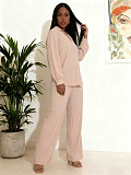 Casual Button-Up Long-Sleeve Shirt and High-Waisted Drawstring Straight-Leg Pants Suit RS-L318
