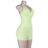 Sexy Sporty Halter Neck Backless Tight Tank Top and Shorts Set FLY-26011