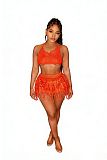 2026 Sexy Knitted Hand-Crossed Tassel Lace-Up Hollow-Out Strapless Mini Dress Set CM-9560
