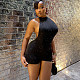 Sexy Hot Girl Backless Halter Neck Solid Color Tight Bodycon Jumpsuit Shorts SXE-00878