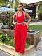 Casual Fitted Waist Halter Neck Strapless Top With Tie-Waist Wide-Leg Pants Set QZ-8179