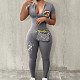 Fashionable Printed Zipper Short-Sleeve Jumpsuit RS-H0007
