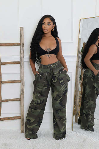 Fashion Camouflage Multi-pocket Zipper Loose Work Pants SMJR-6975